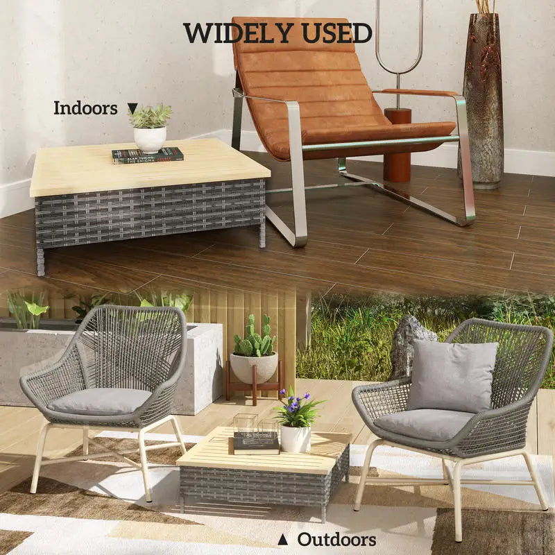 PE Rattan Outdoor Side Table With Fir Wood Top Resistant