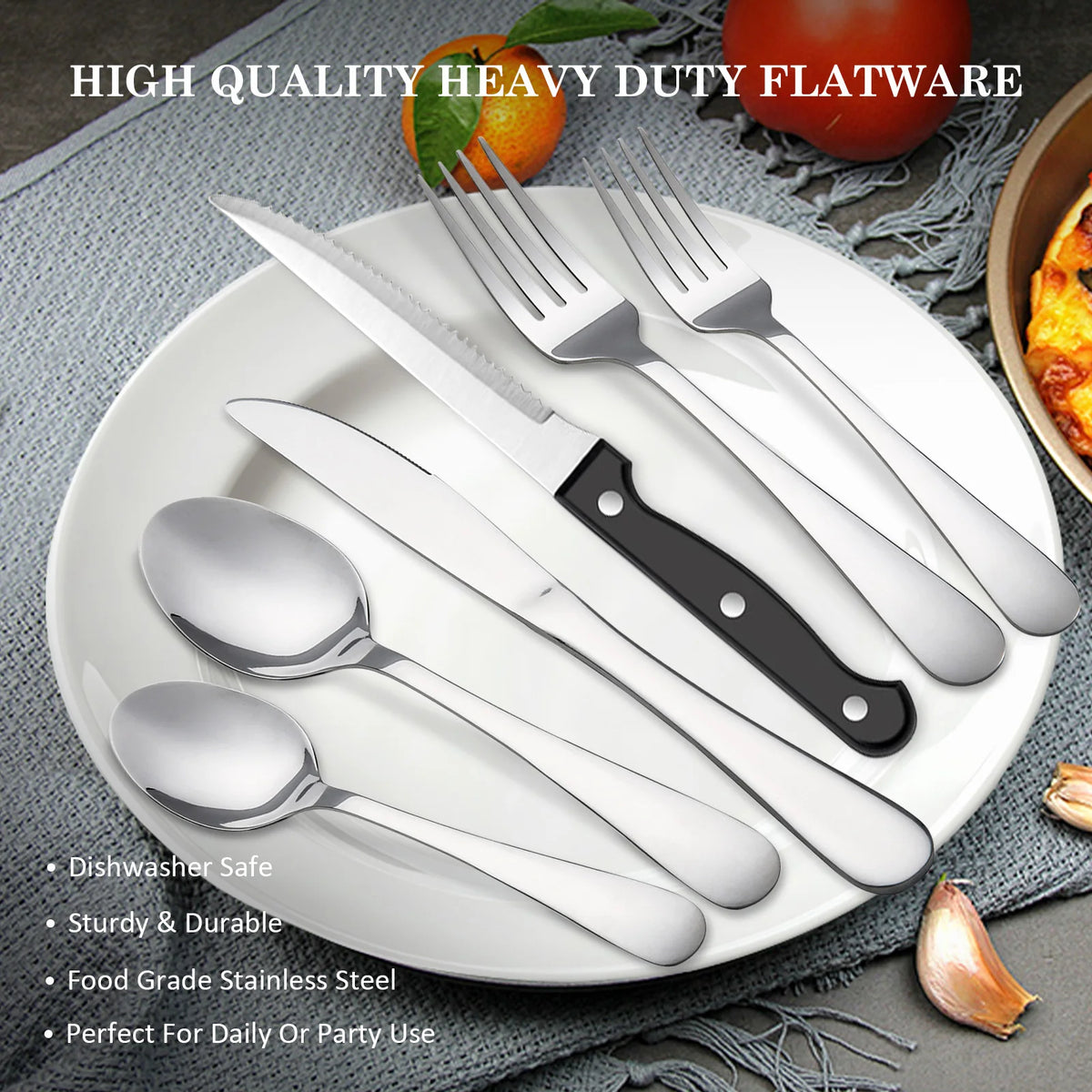 HanSmart Mirror Polished Stainless Steel Flatware Set Service For Four