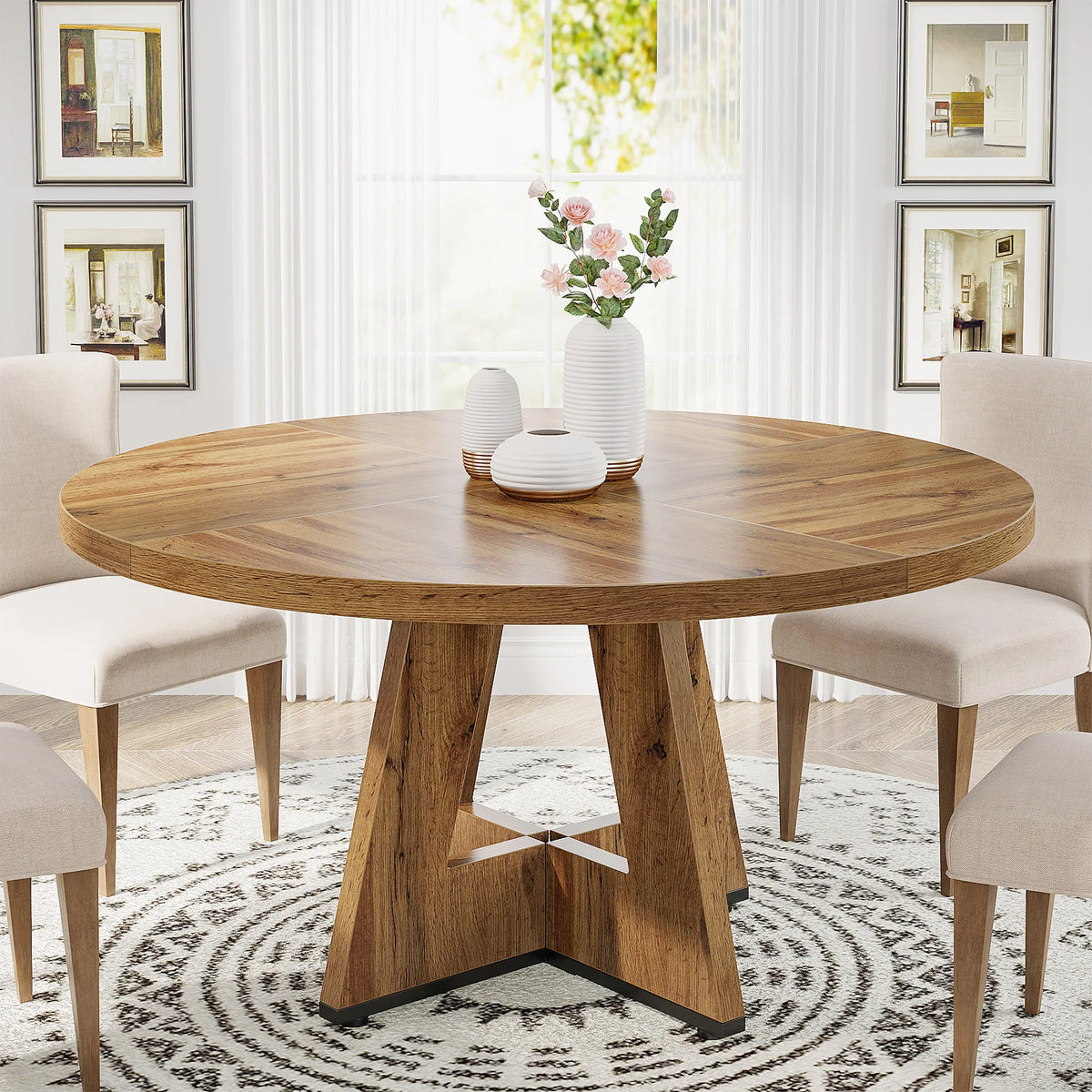 Tribesigns Round Farmhouse Dining Table For Modern Kitchen