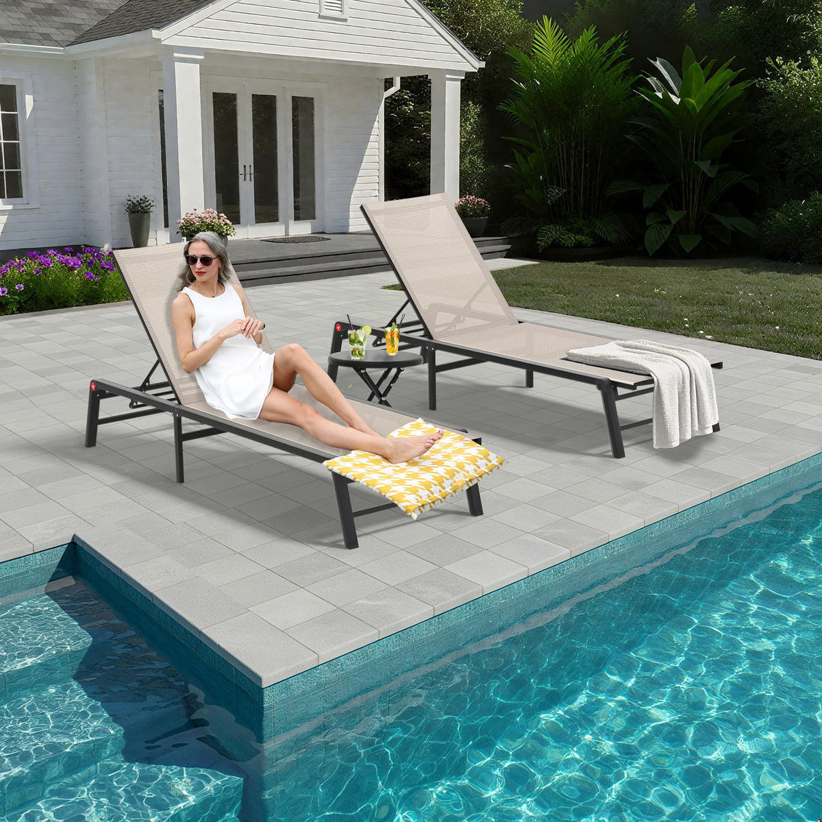 FHVIT Foldable Aluminum Sun Lounger with Adjustable Backrest