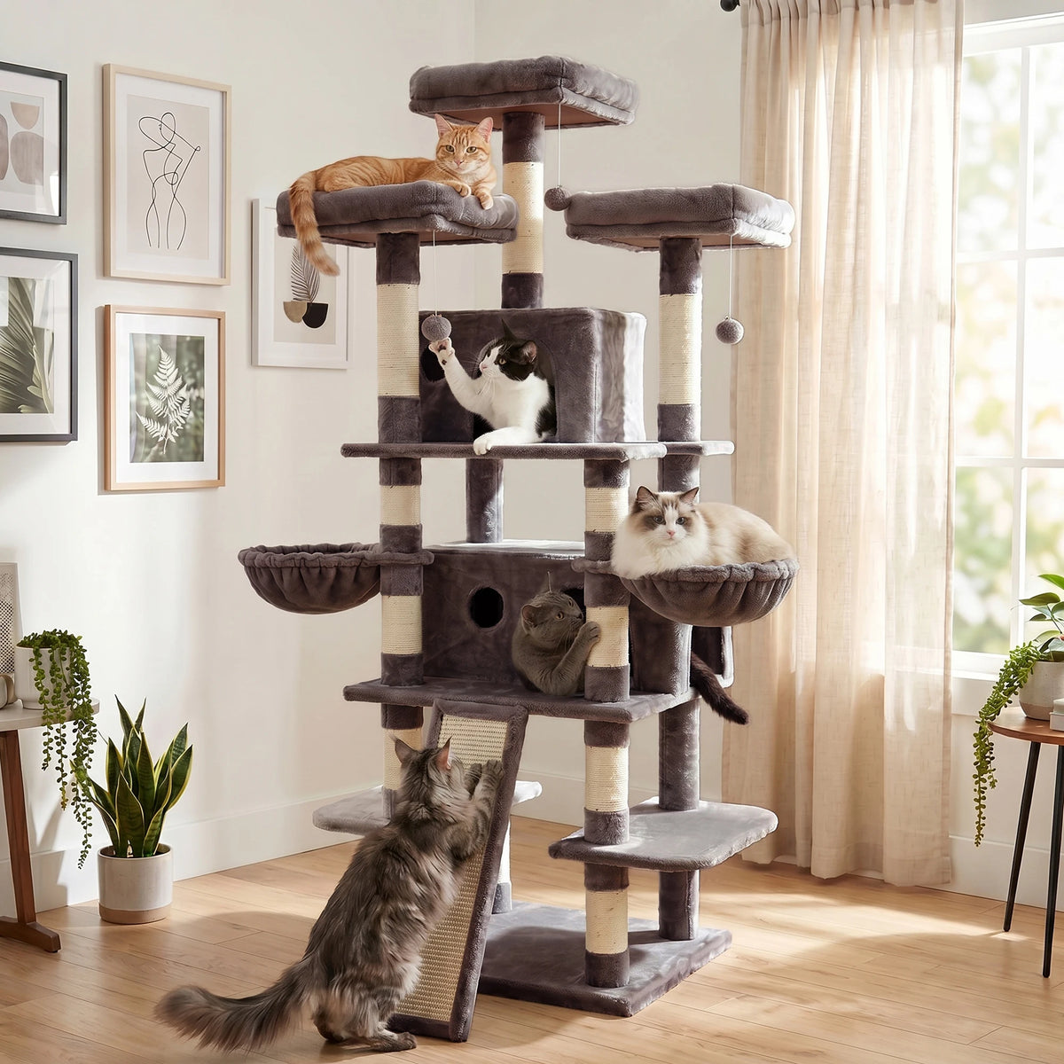 FOOWIN Multi Level Cat Tree Tower With Condos And Scratching Post