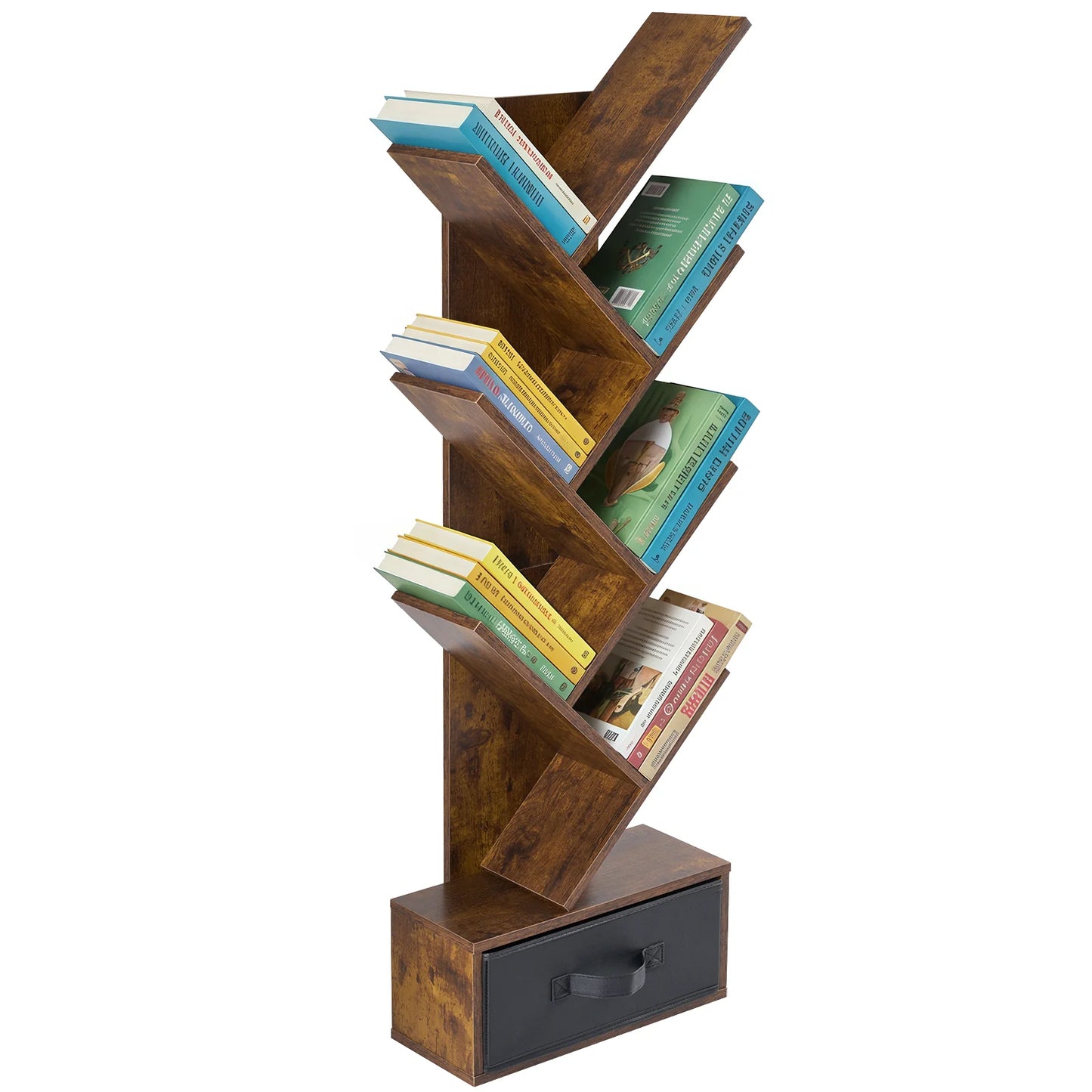JHK 7-Tier Geometric Wooden Book Rack Bookcase For Small Spaces