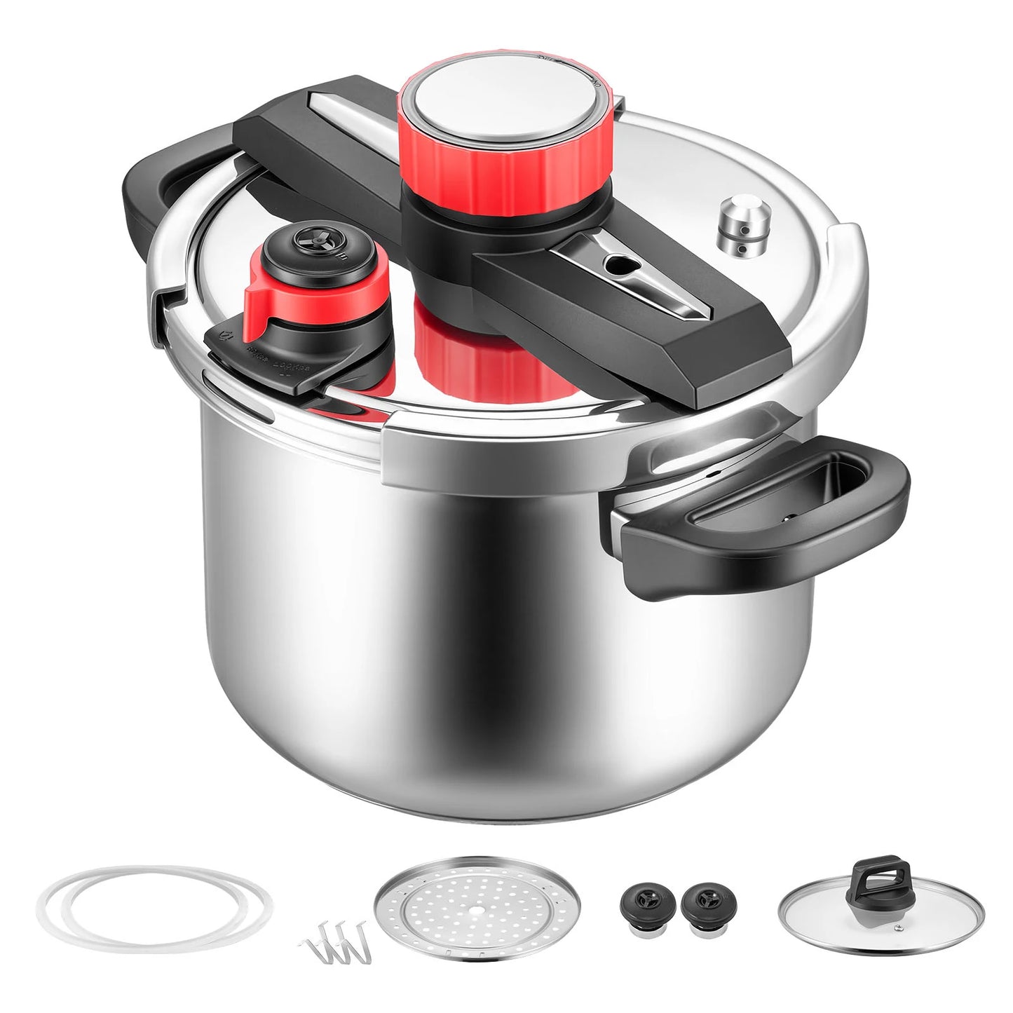 SucceBuy Stainless Steel Pressure Cooker With Steaming Rack Glass Lid