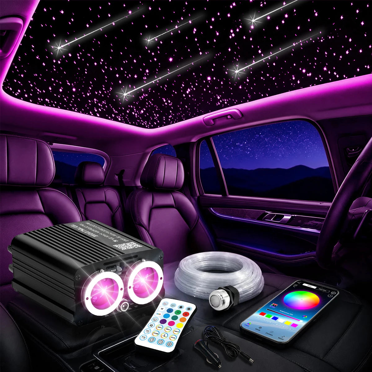BRIVULGENT RGBW Fiber Optic Starlight Headliner Kit with Music Sync