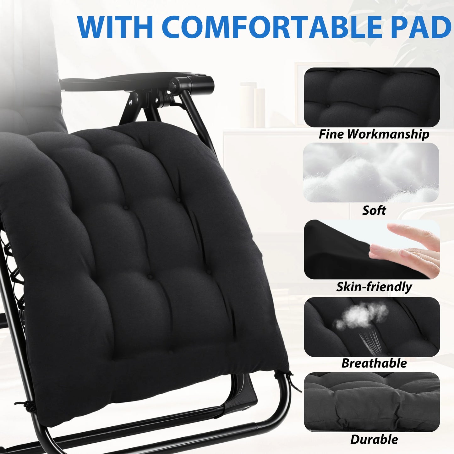 Zero Gravity Cushioned Lounge Chair Outdoor Folding Camping Cup Holder