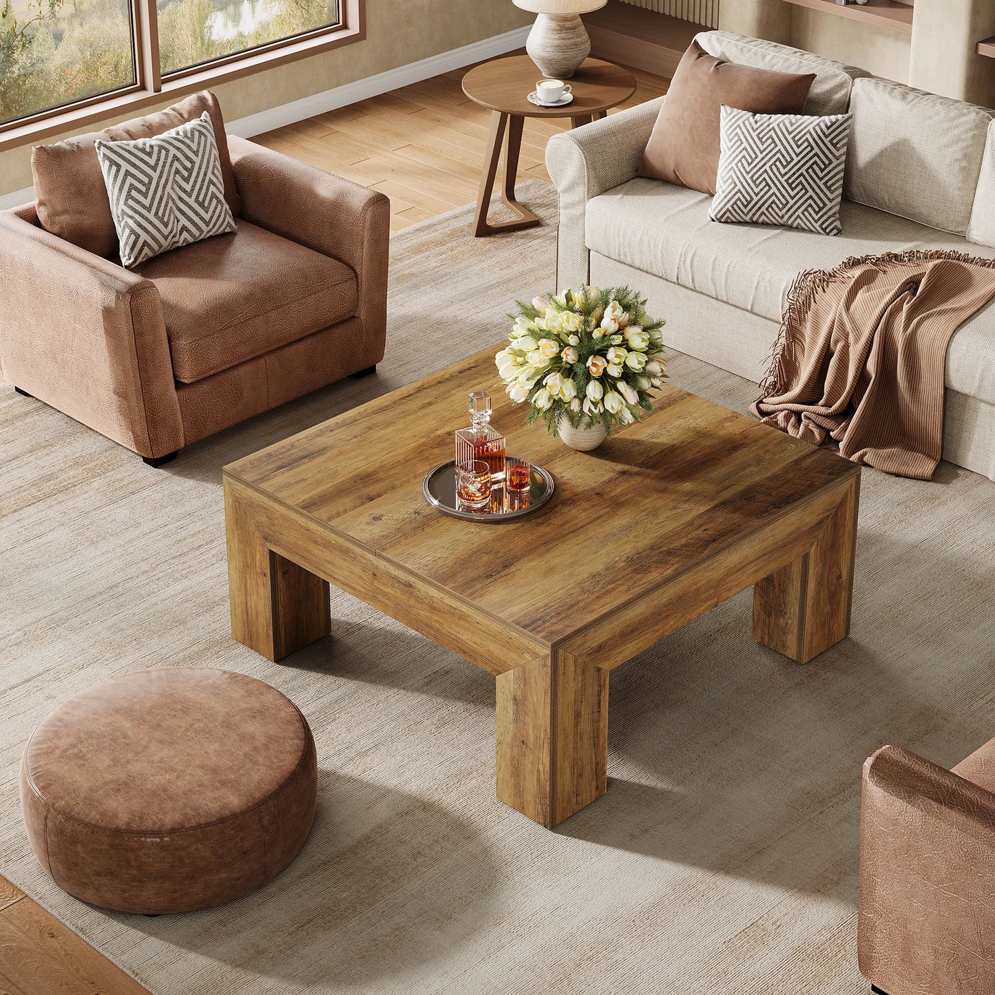 Tribesigns Square Coffee Table Farmhouse MDF Center Cocktail Table