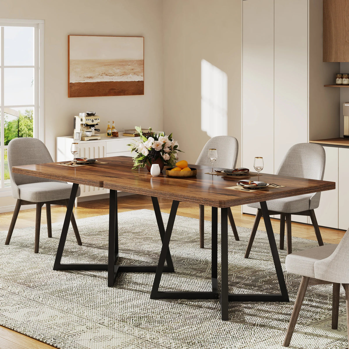 Tribesigns Industrial Square Dining Table With Wooden Top And Metal Frame