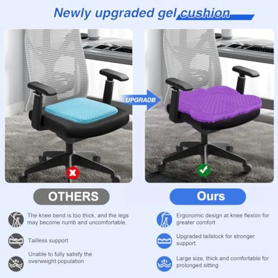 Thick Gel Cooling Office Chair Seat Cushion With Ergonomic Relief