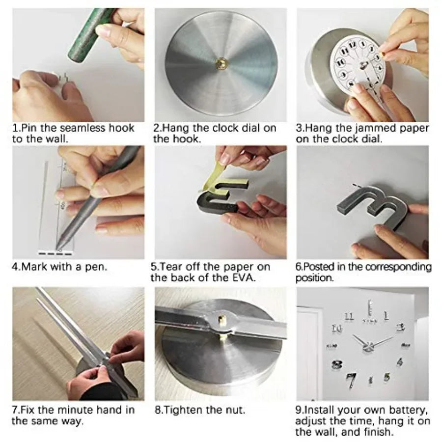DIY Modern 3D Wall Clock With Mirror Numbers Decor