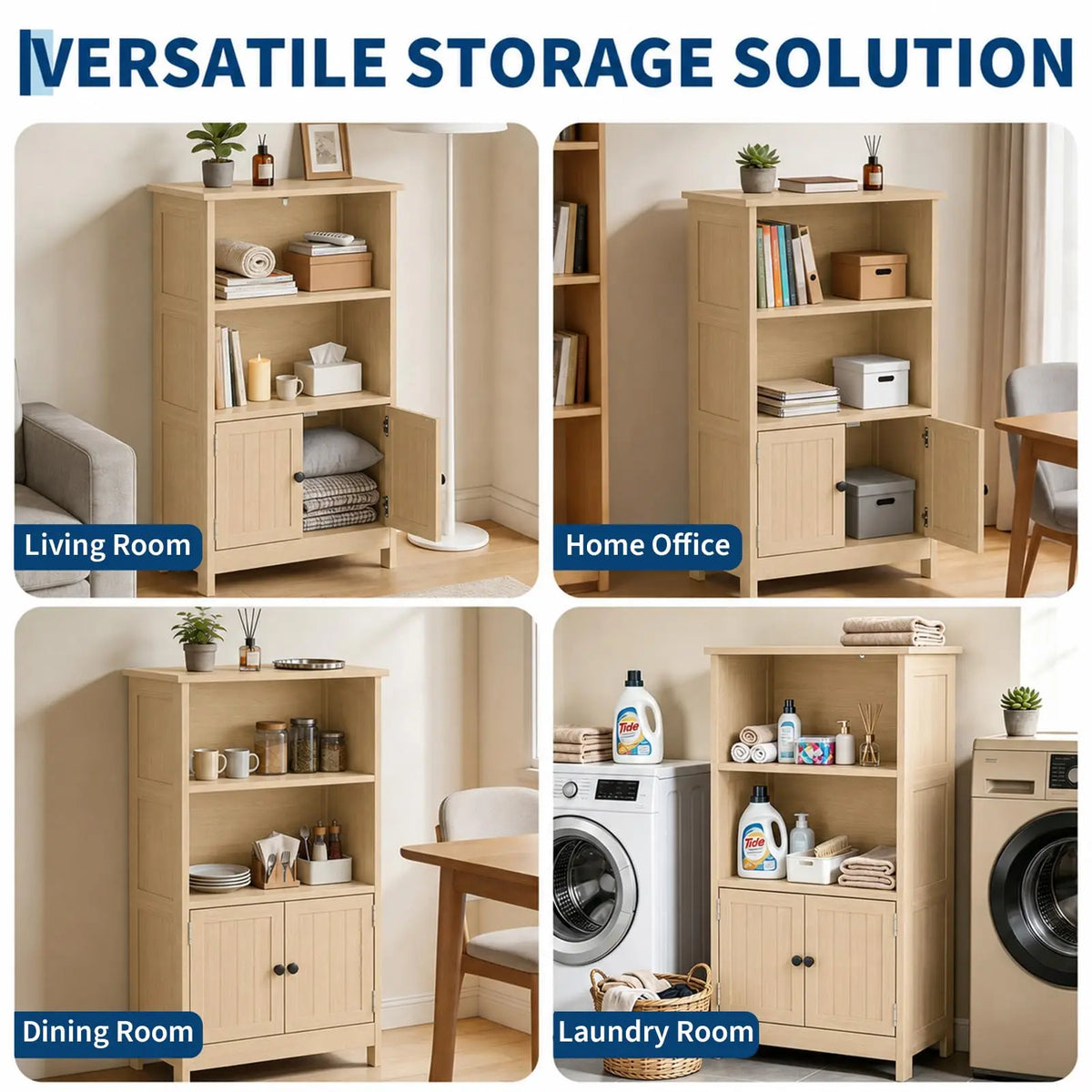 HiMISS Farmhouse Bathroom Storage Cabinet With Adjustable Shelves for Home Organization