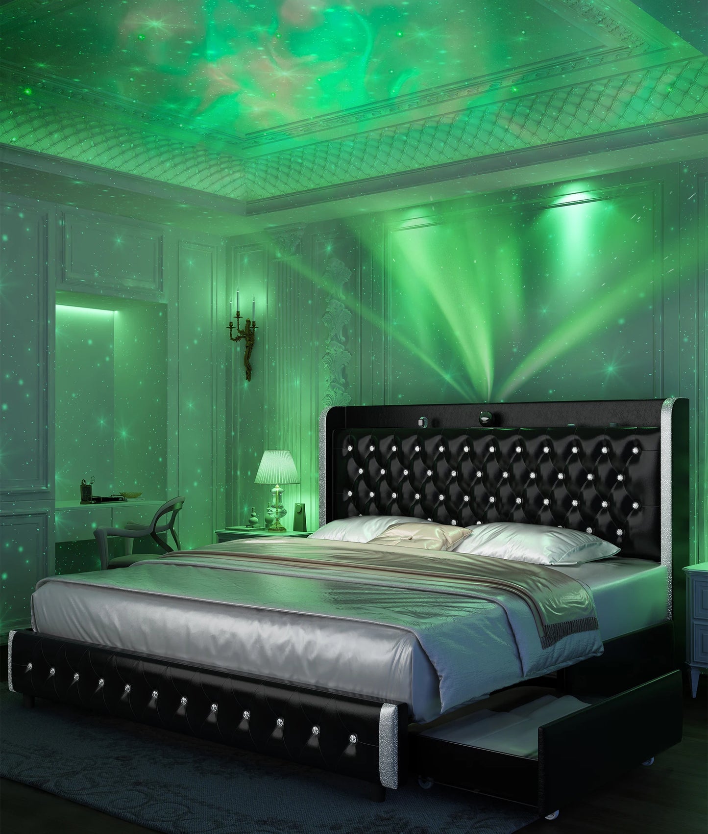 GEGOFORU Queen LED Bed Frame With Galaxy Projector USB Ports