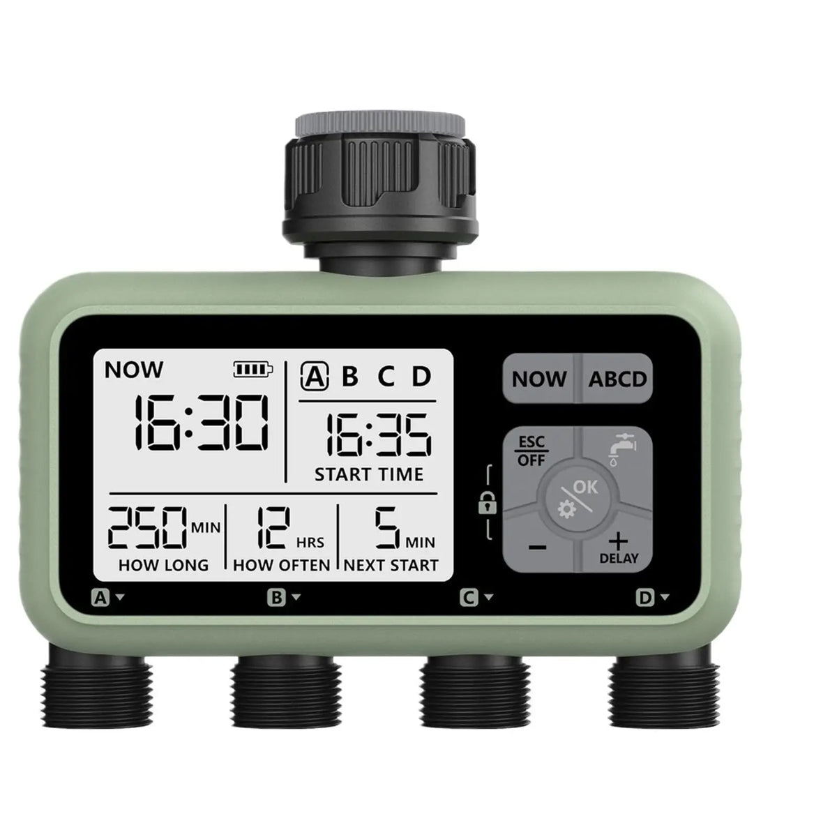 Four Zone Programmable Garden Sprinkler Watering Timer With Rain Delay