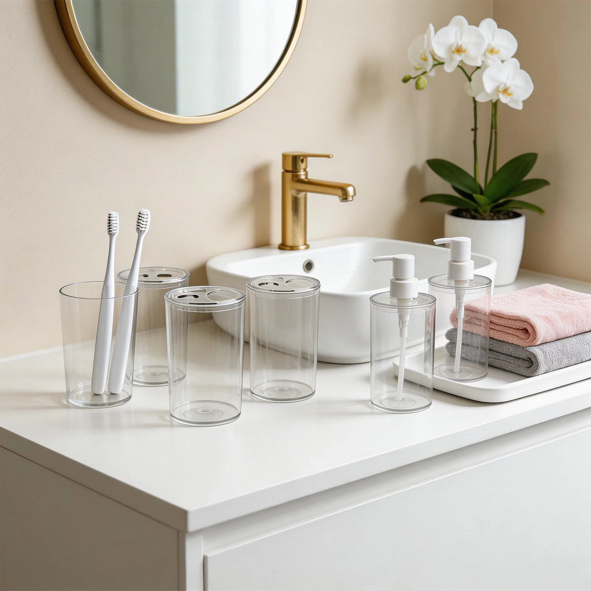 Hanmart Bathroom Accessory Set Soap Dispenser Toothbrush Holder