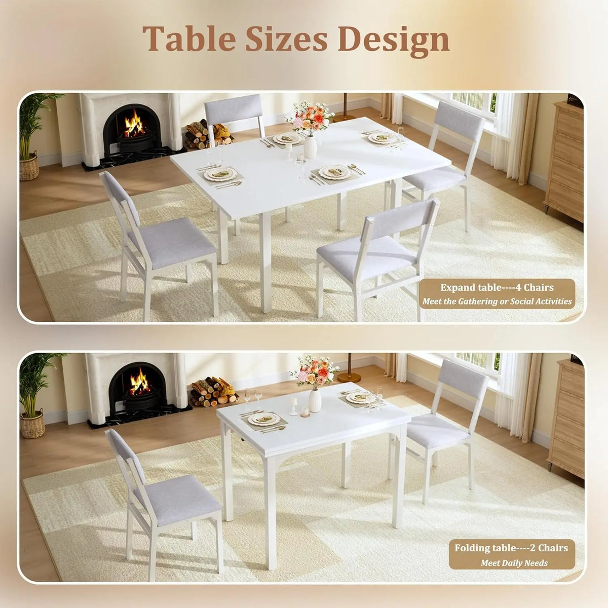 Modern Extendable Dining Table Set With Four Upholstered Chairs