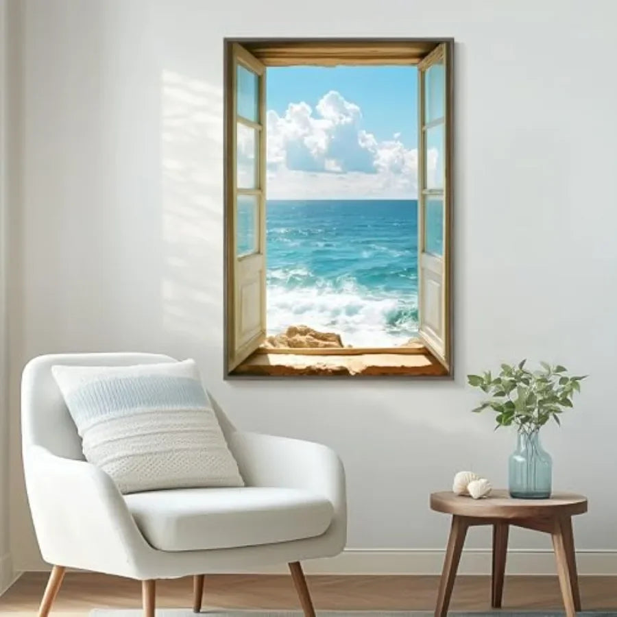 Beach Scene Wall Art Ocean Canvas Print Cotton Blend Vertical Seascape