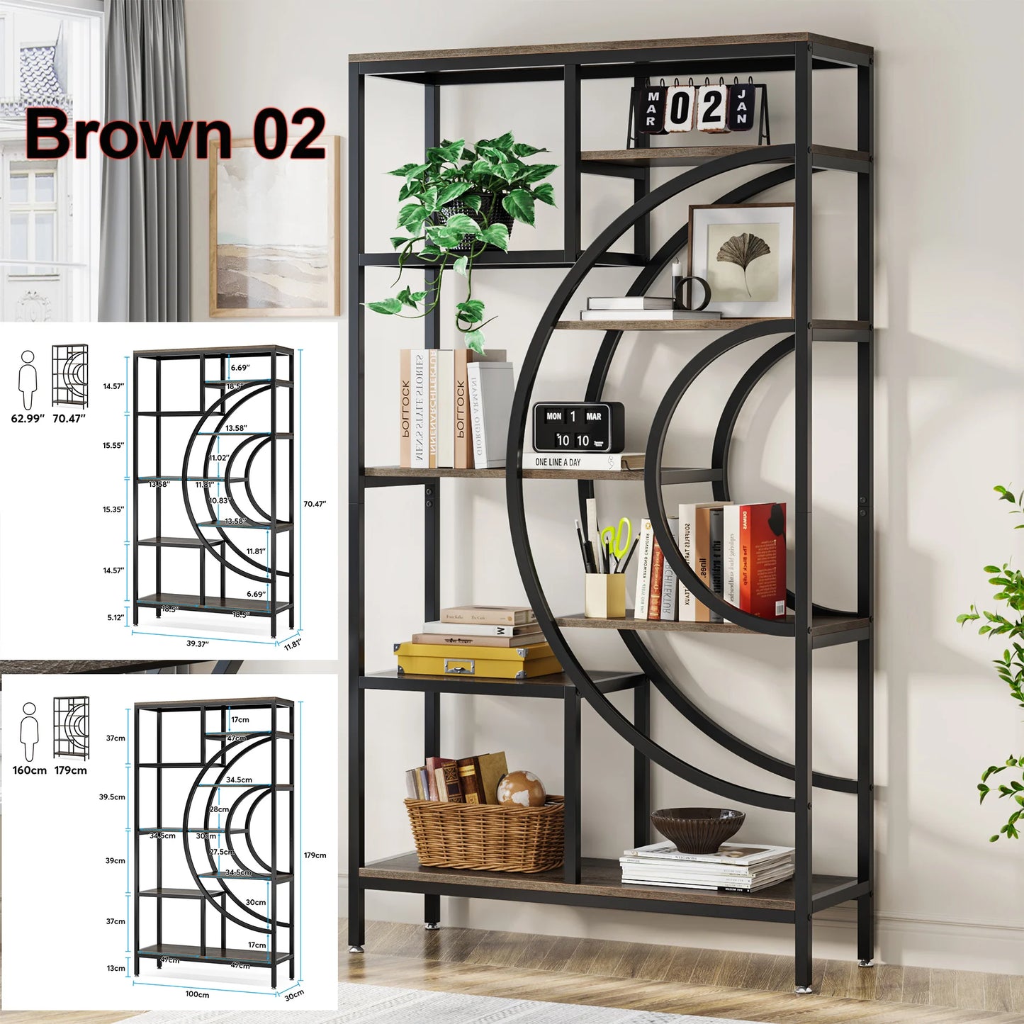 Tribesigns Industrial 5 Tier Etagere Bookshelf Freestanding Organizer