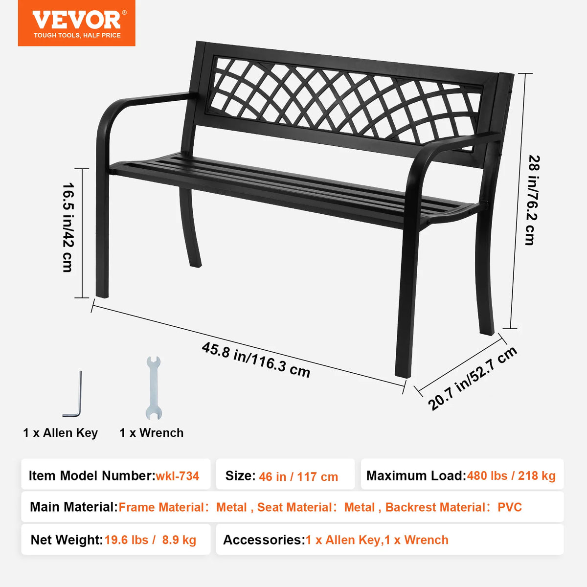 SucceBuy Wooden Metal Outdoor Garden Bench for Patio and Park