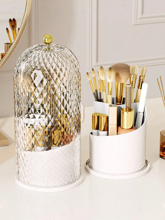 360 Rotatable Cosmetic Box Makeup Brush Organizer Multi Compartment Storage