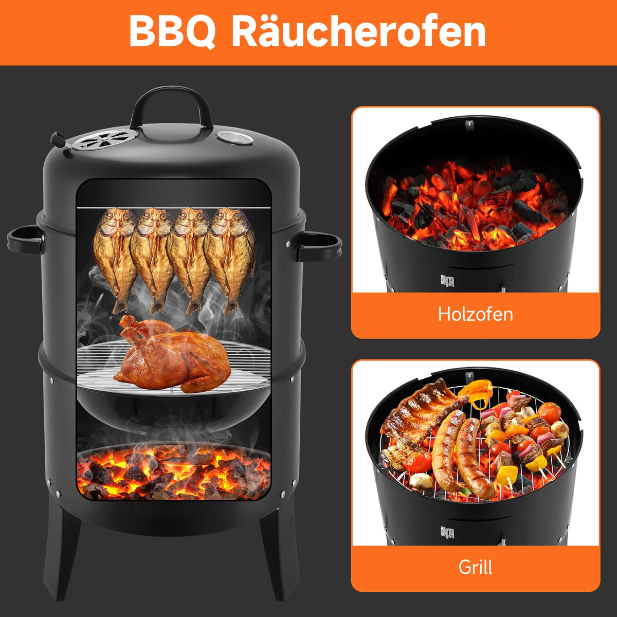 Portable Vertical Barbecue Grill And Smoker For Outdoor Camping