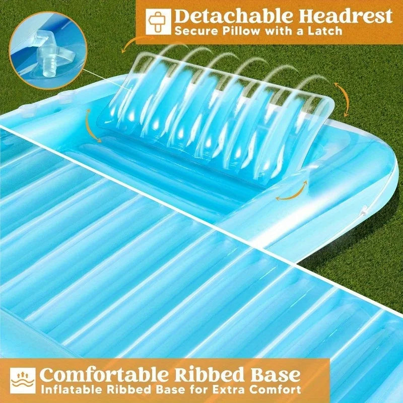 Joyfy Inflatable Pool Lounger Float With Pillow Sunbathing Bed