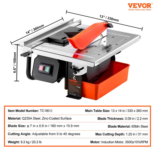 SucceBuy Wet Tile Saw With 65Mn Blade And Induction Motor
