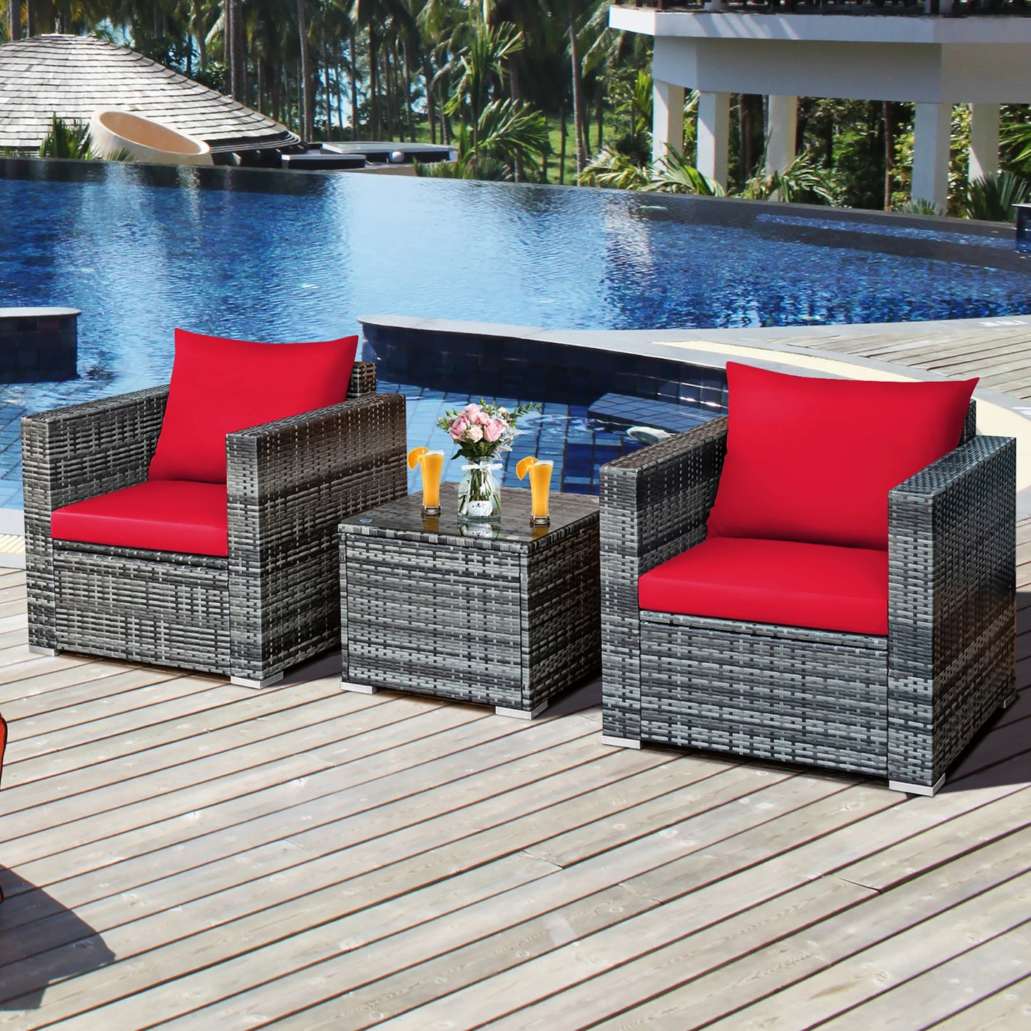 HOMASIS Patio Rattan Bistro Set Cushioned Furniture