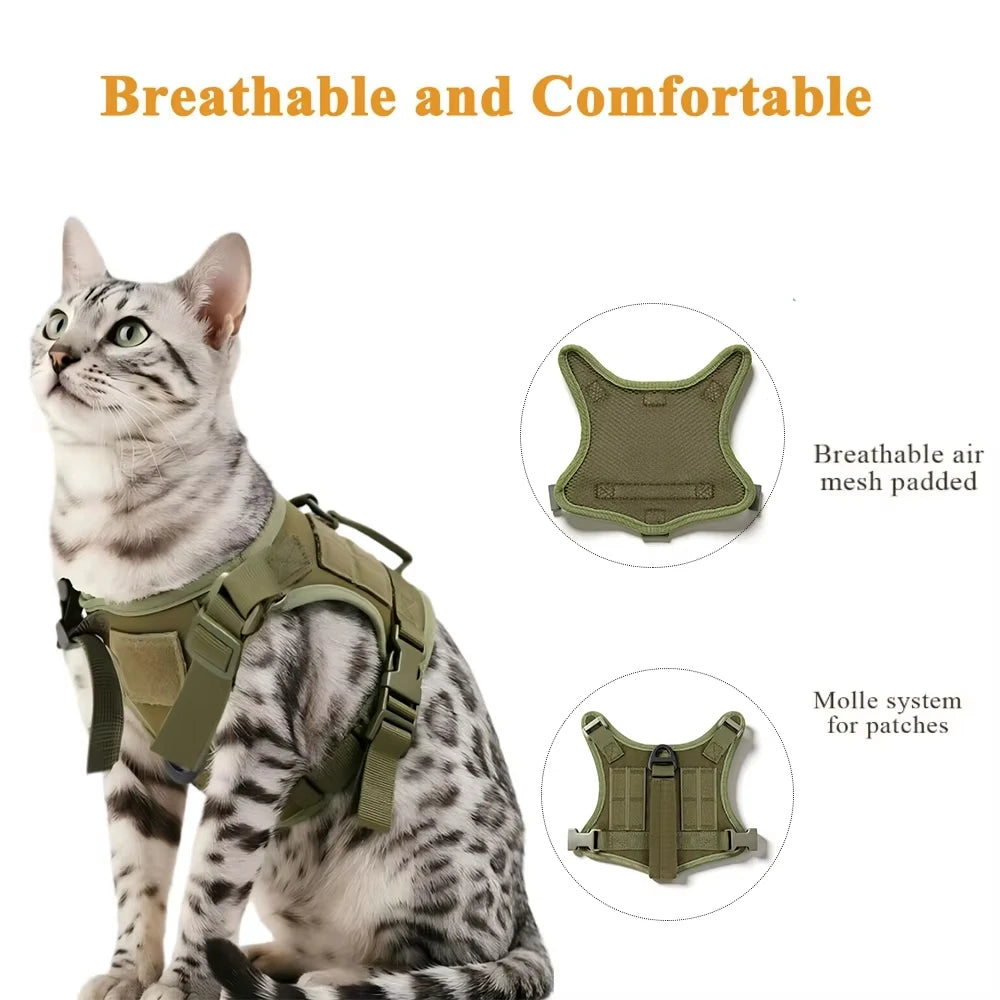 Tactical Cat Harness Leash Set Adjustable Soft Mesh Vest