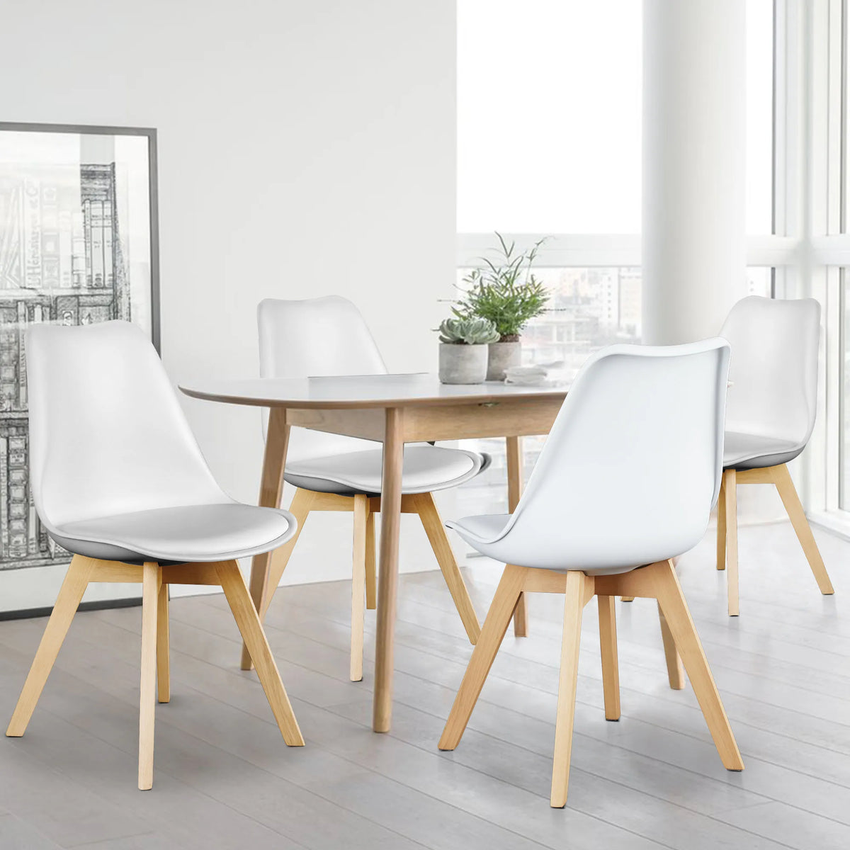 JHK PU Leather Dining Chairs Featuring Solid Wooden Legs