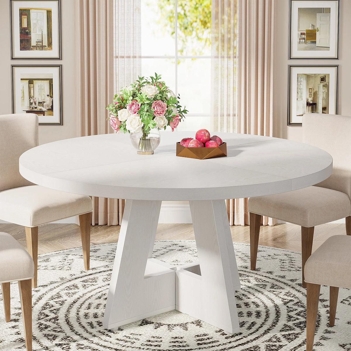 Tribesigns Round Farmhouse Dining Table For Modern Kitchen