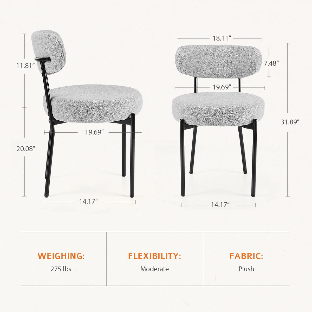 JHK Ergonomic Fabric Dining Chairs With Sturdy Metal Legs