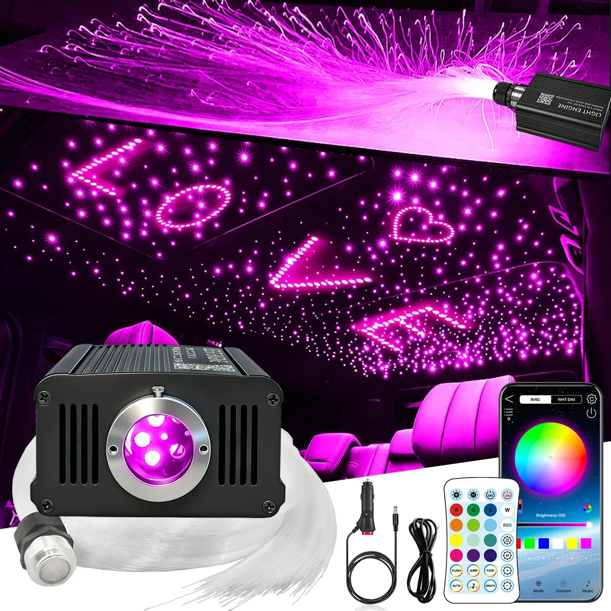 VASTFIRE RGBW Fiber Optic Starlight Headliner Kit With Music Sync