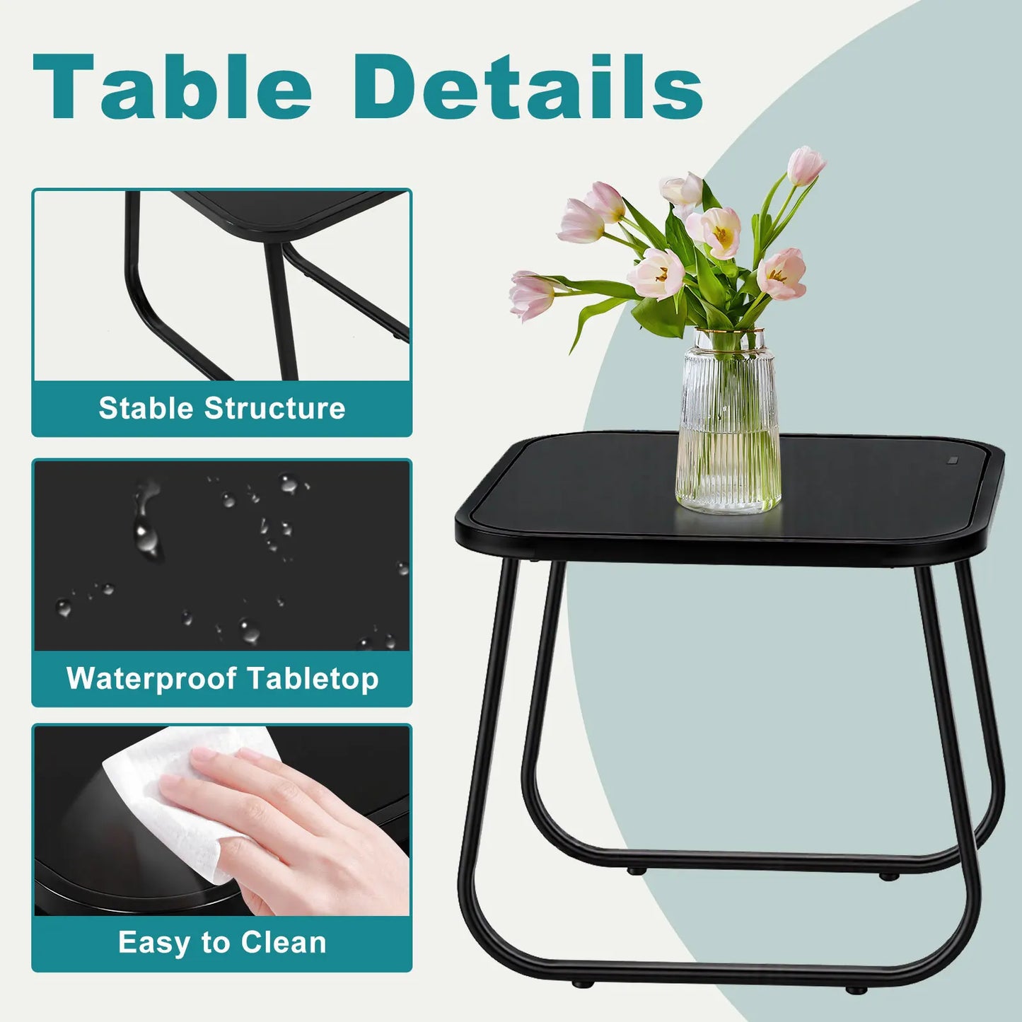 JHK Outdoor Patio Furniture Set Three Piece Table Metal Frame