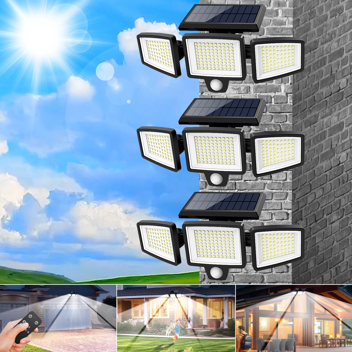 SZRSTH Outdoor Solar Motion Sensor Lights 2800LM 1400mAh Pack 3