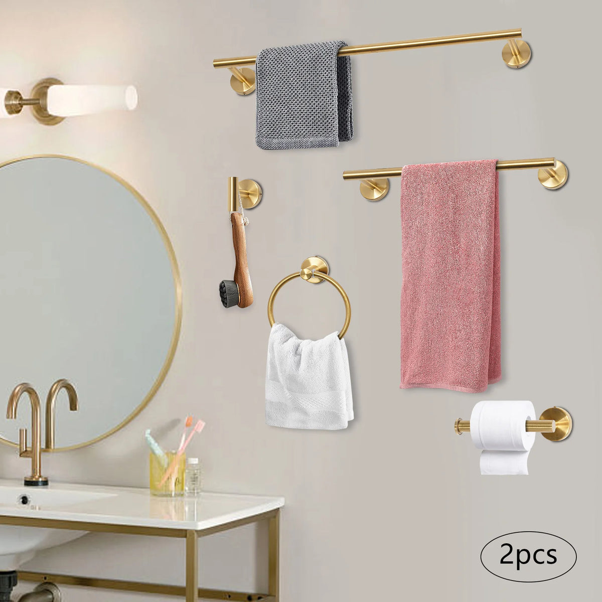 Complete Wall Mount Stainless Steel Bathroom Hardware Set