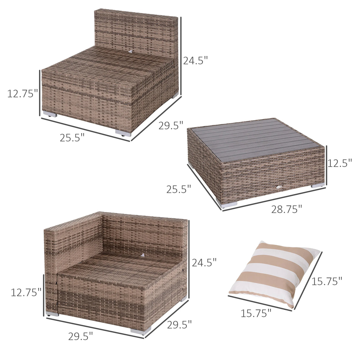 Outsunny Modular Rattan Outdoor Sectional Sofa Lounge Set