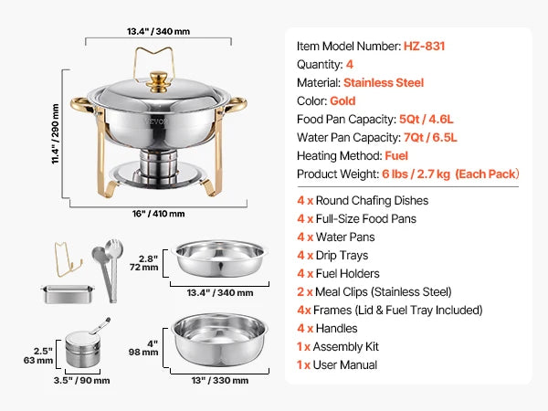 SucceBuy Chafing Dish Buffet Stainless Steel Warmer With 4 Pans