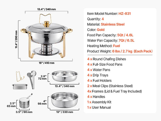 SucceBuy Chafing Dish Buffet Stainless Steel Warmer With 4 Pans
