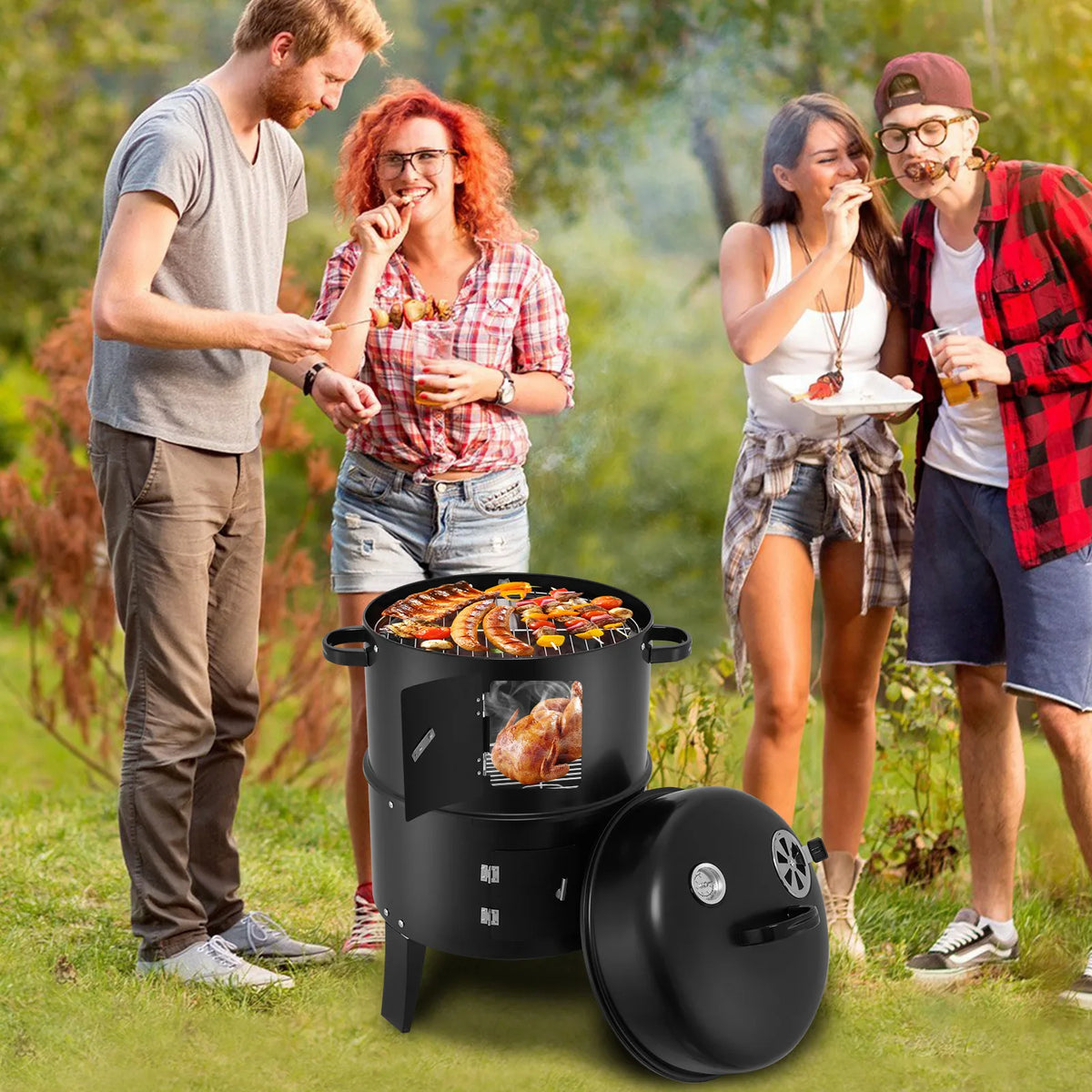 Portable Vertical Barbecue Grill And Smoker For Outdoor Camping