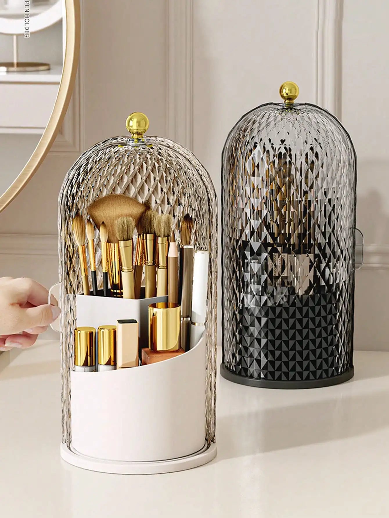 360 Rotatable Cosmetic Box Makeup Brush Organizer Multi Compartment Storage