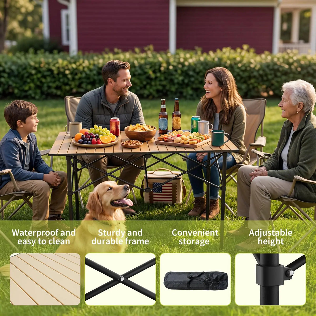 HiMISS Adjustable Folding Camping Table With Portable Aluminum Roll Up