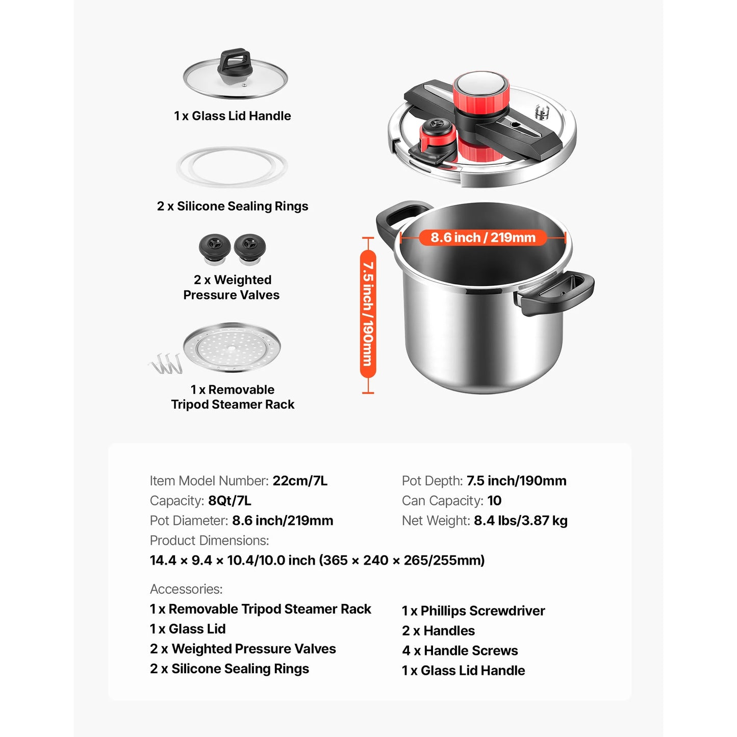 SucceBuy Stainless Steel Pressure Cooker With Steaming Rack Glass Lid