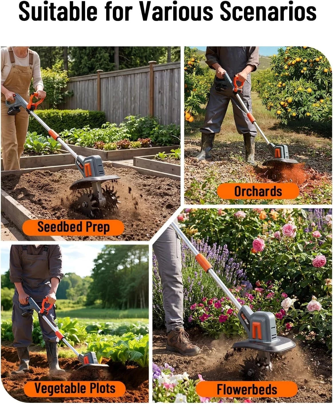TaskStar Cordless Garden Tiller Cultivator for Makita 18V Batteries