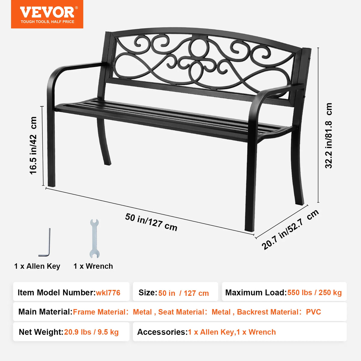 SucceBuy Wooden Metal Outdoor Garden Bench for Patio and Park