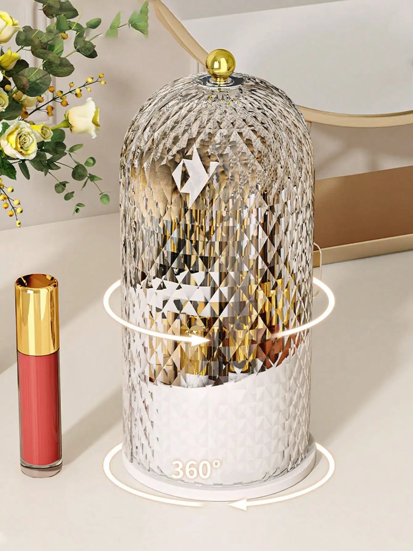 360 Rotatable Cosmetic Box Makeup Brush Organizer Multi Compartment Storage