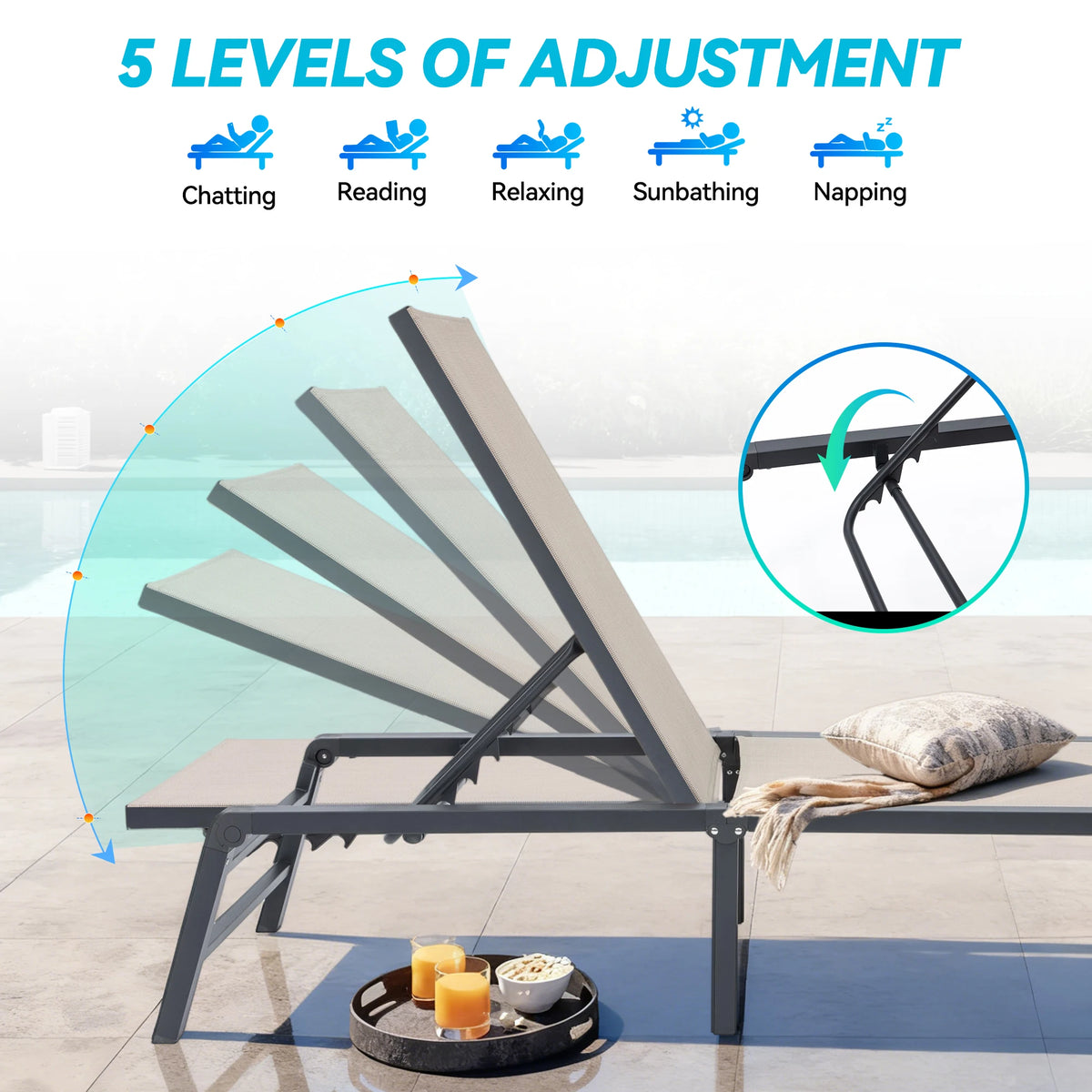 FHVIT Foldable Aluminum Sun Lounger with Adjustable Backrest