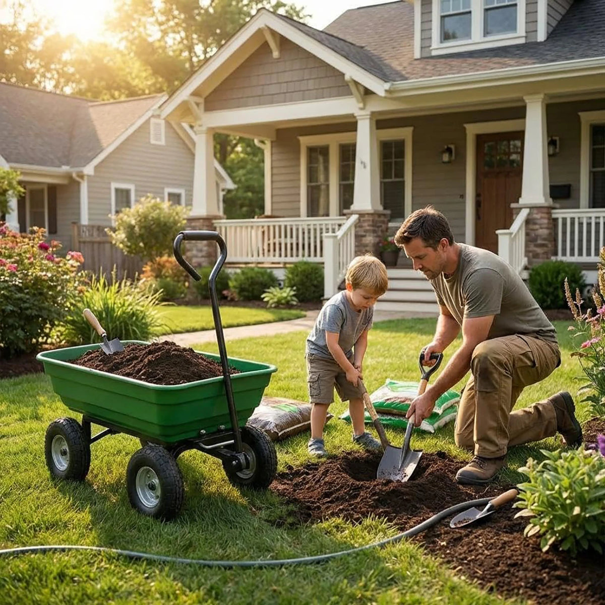 HiMISS Heavy Duty Four Wheel Garden Dump Utility Cart
