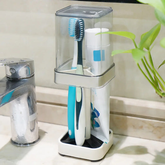 Bathroom Toothbrush Holder With Cup And Toothpaste Storage Rack Organizer
