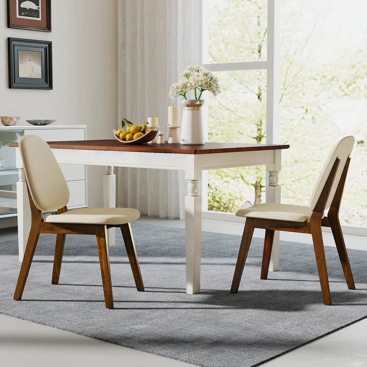 Homasis Modern Wooden Dining Chairs With Upholstered Linen Seats