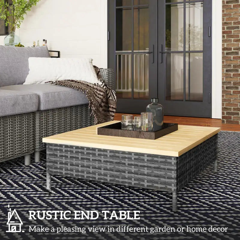 PE Rattan Outdoor Side Table With Fir Wood Top Resistant