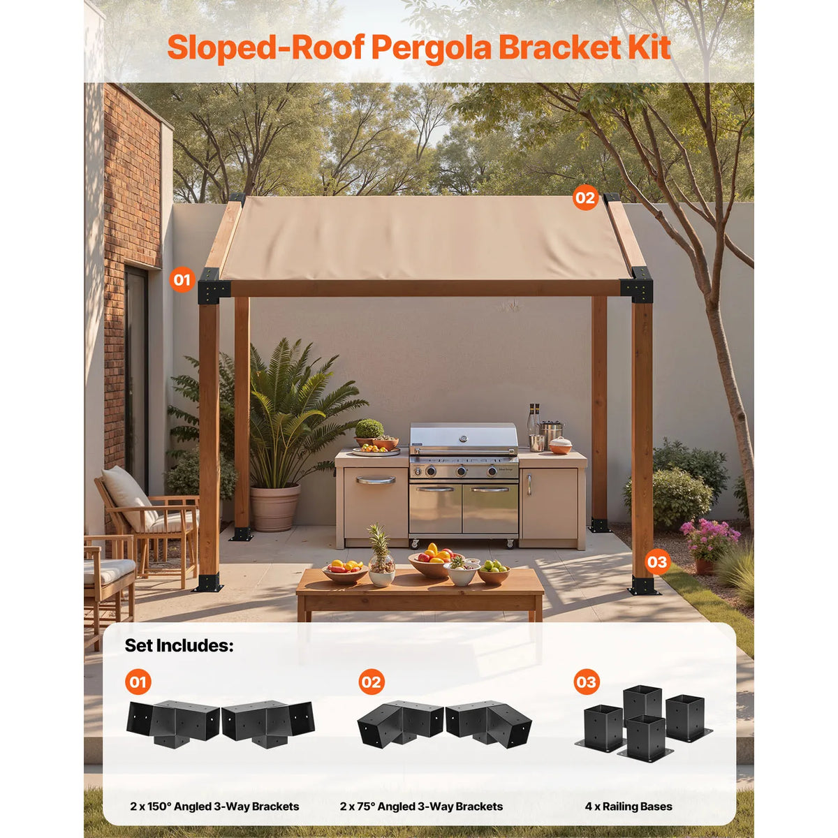 SucceBuy Carbon Steel 3 Way Slanted Pergola Gazebo Bracket